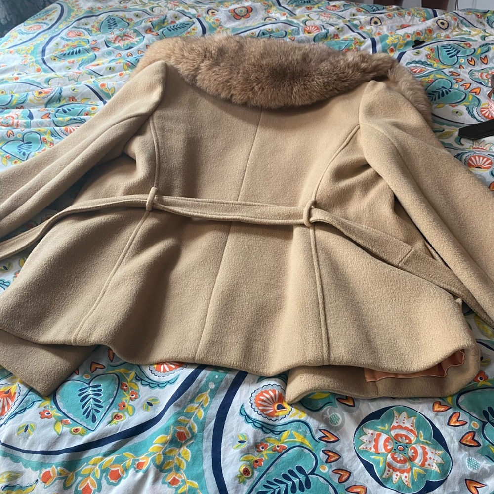 30% OFF BUNDLES! REAL FUR 100% CASHMERE TRENCHCOAT JACKET DUSTER COAT VINTAGE - Picture 7 of 16